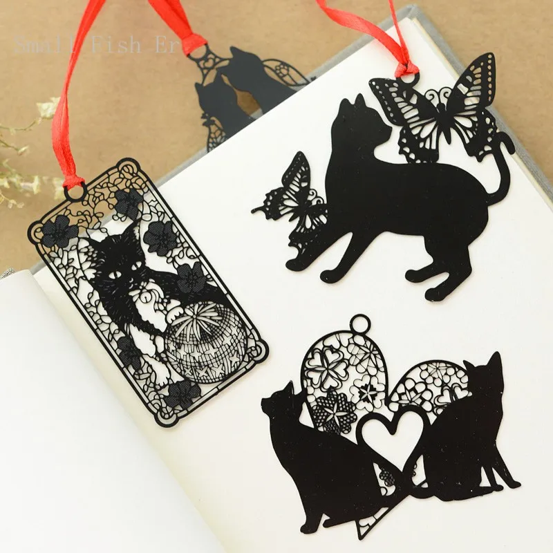 12 шт./лот милый черный Кот Металл Bookmarks для книг Китайский классический маркер книги Kawaii Канцтовары офисный школьный принадлежности