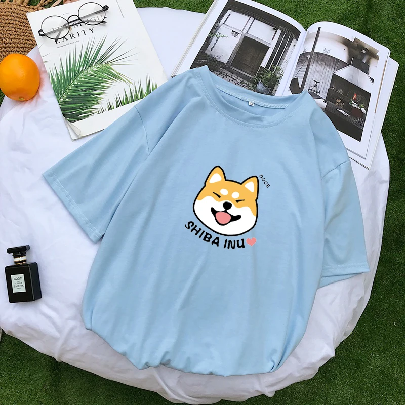 Для женщин Harajuku футболка Kawaii милые shiba Inu Doge печатных футболка корейский Стиль Уличная хлопковые топы эстетическое camisas mujer Тройник