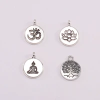 10pcslot antique yoga om buddha lotus charm pendants for diy bracelet necklace jewelry making findings accessories