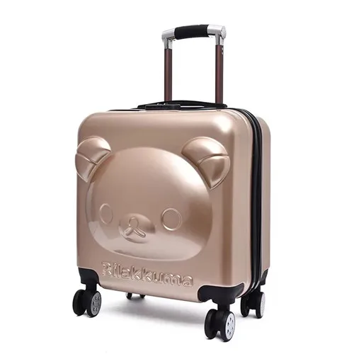 champagne KLQDZMS мультфильм медведь 20 дюймов ABS+ PC прокатки багаж ребенка-специфический Дорожный чемодан на колесах - Цвет: champagne