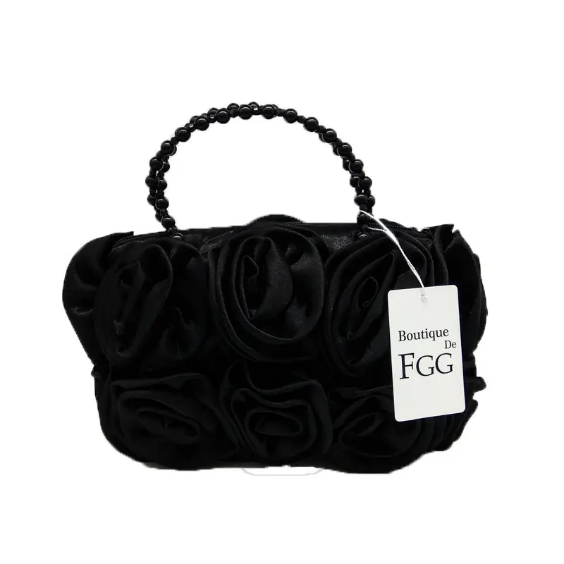 Boutique De FGG красный цветок Роза женский атласный вечерний бисерный кошелек с ручкой