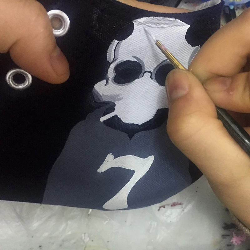 Wen Hand Painted Shoes Panda Skull Smoke Sweater Numbers 7 and 9 High Top Canvas Unisex Designs Black Sneakers Skateboard | Спорт и