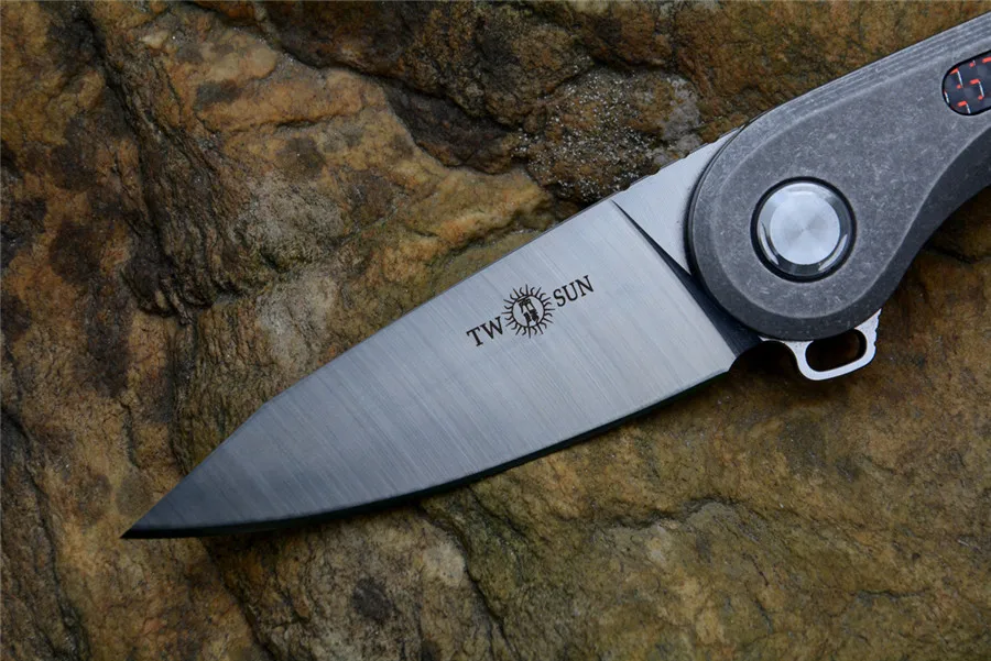 TS79 Флиппер Открытый нож TWOSUN складной нож 2,9" лезвие шарикоподшипник карманный нож Ti+ CF ручка Тактический нож выживания шестерни