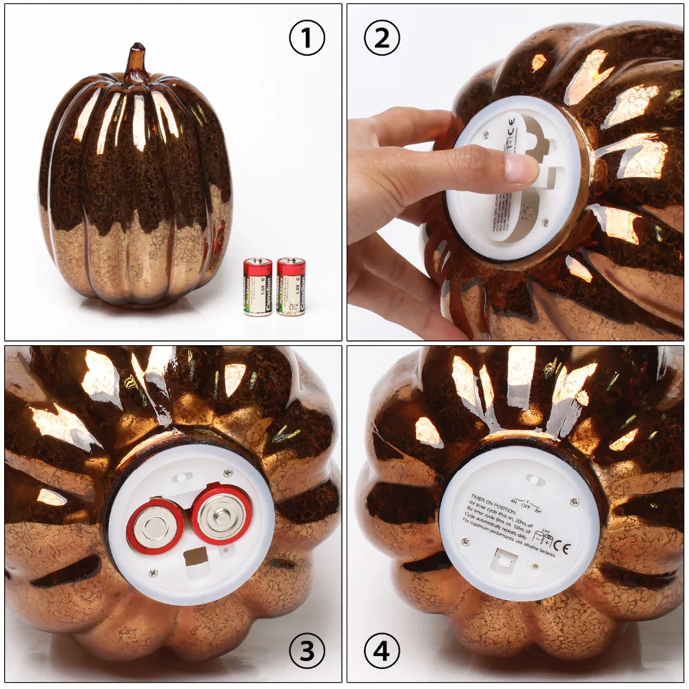 

GiveU Harvest Glass Gourd Shape Lantern with Flameless Led Candle Timer Autumn Halloween Home Decoration