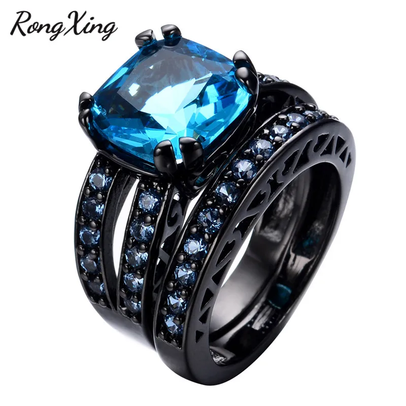 Набор обручальных колец два в одном с голубым цирконом винтажные модные