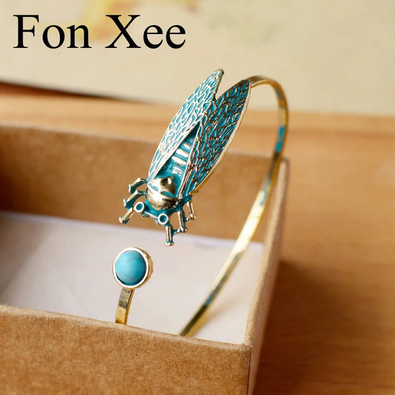 Fon XEE открытый зеленый Цикада манжета браслет для женщин Регулируемый Браслет