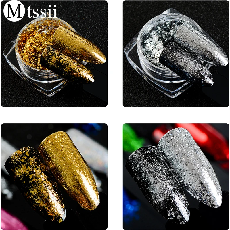 Mtssii оптовая продажа 0 2 г/кор. Золотой Серебряный ноготь хлопья с блестками