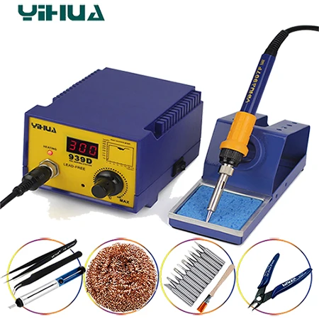 Коричневый Паяльная станция YIHUA 939D 110 v/220 V 60 W антистатический Электрический паяльник с постоянной температурой - Цвет: Коричневый