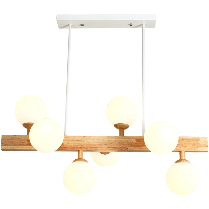 

BOTIMI Wooden LED Pendant Lights For Dining Room 7 Light Lustre With Glass Lampshade Wood Kitchen Luminaire Bar Hanging Lamp
