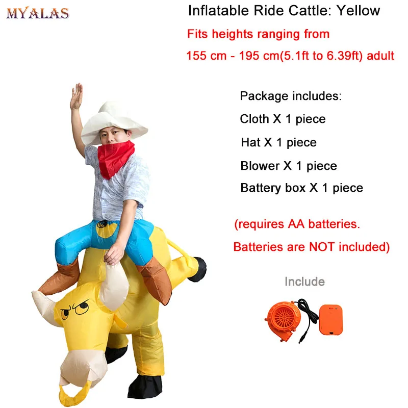 Adult Bull Yellow Надувной костюм молочной коровы коричневого цвета для крупного рогатого скота на Хэллоуин ковбой бык веселое платье в виде животного Аниме Косплей Костюм для взрослых женщин и мужчин - Цвет: Adult Bull Yellow