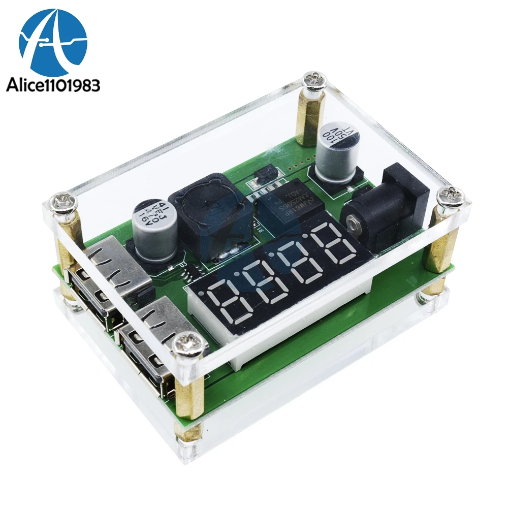 

DC-DC 9V 12V 24V 36V to 5V 3A LED Digital Display Voltage Voltmeter Step Down Buck Module Dual USB Converter With Case DIY
