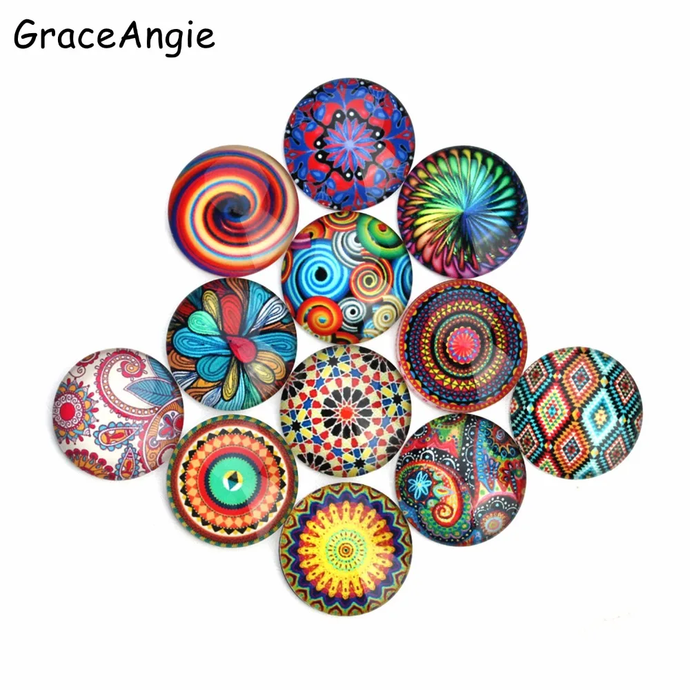 GraceAngie 20 шт. богемный круглый стеклянный кабошон смешанный узор винтажный