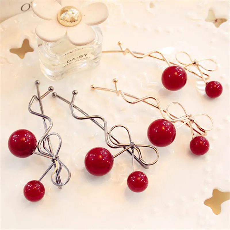 Мода 1 шт. твист для женщин заколка волос красная вишня в форме бант украшение на