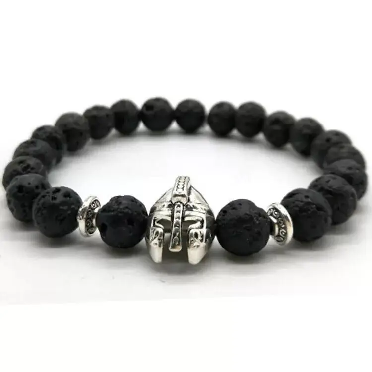 Knight warrior gladiator helmet bracelet alloy boat spear arrowhead black lava stone beads jewelry gift men and women | Украшения и
