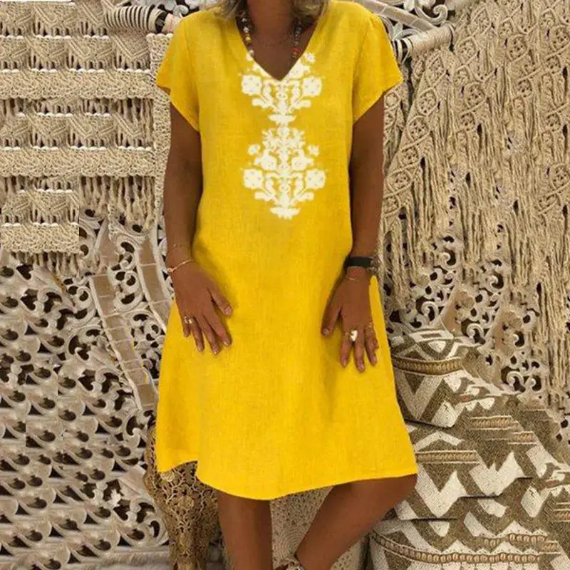 yellow dress Летние платья Robe Femme Ete пляжные хиппи бохо размера плюс платья для женщин 4xl 5xl линия Sukienka льняная одежда из хлопка - Цвет: yellow dress