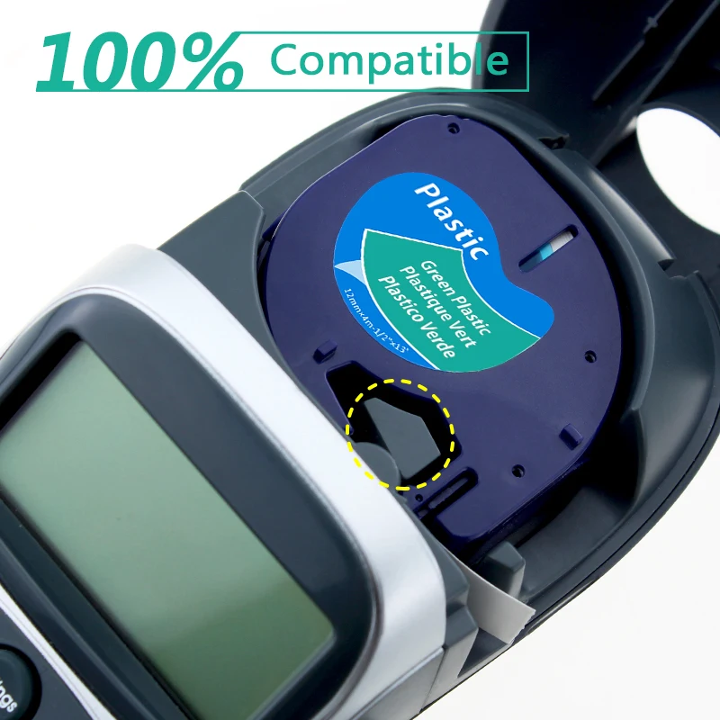 Greateam 10 шт./лот 91204 совместимый с dymo LetraTag 91224 91334 59425 самоклеящаяся черная на зеленом