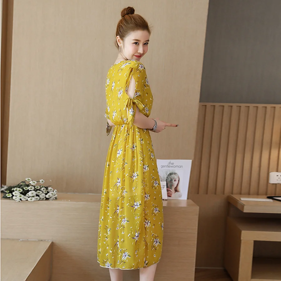 2019 новый корейский Винтаж сарафан Boho Лето Плюс Размеры цветочный шифоновое