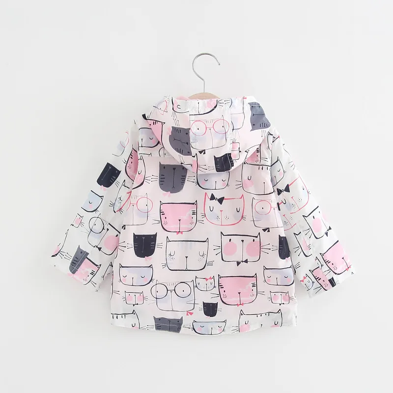 2018 Baby Girls Jackets Hooded Kid's Clothing Cartoon Pattern Coats Cute cat print Spring Children Outerwear | Детская одежда и