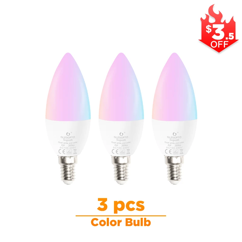 3 pcs color bulb G светодиодный OPTO zigbee zll светодиодный 4 Вт светильник в форме свечи rgb/rgbw/rgbww/cw smart APP управление AC100-240V zigbee шлюзы rgb+ cct zigbee 3,0 - Испускаемый цвет: 3 pcs color bulb