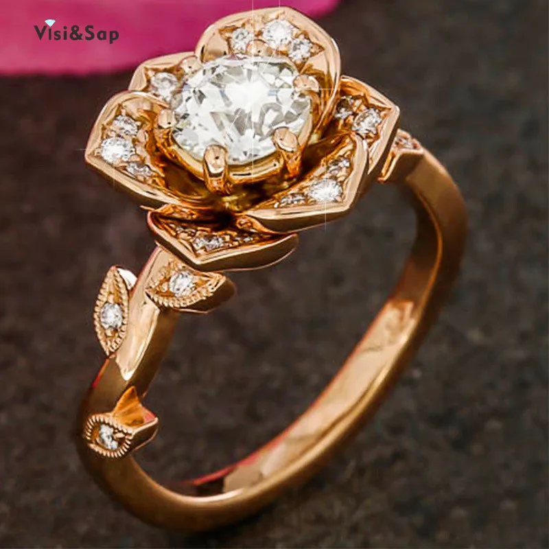 

Visisap Vintage Rose Flowers Ring Zircon Jewelry for Women Anniversary Accessories Party Rings Gifts Dropshipping B2206