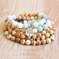 8mm amazonite picture j asper mala necklace 108 mala beads bracelet tree of life bracelet mens healing meditation jewelry