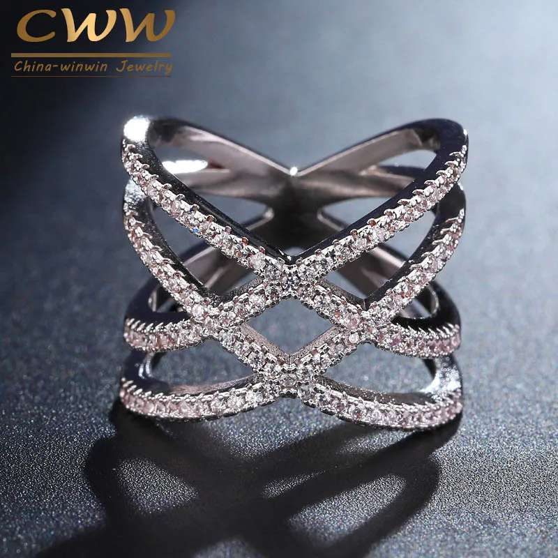 CWWZircons нежная X в сочетании микро проложить кубического циркония кольцо для большого пальца Модные женские кольца из белого золота ювелирные изделия R045