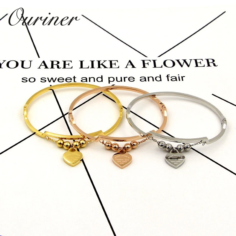 Couple Jewelry Tag Heart Love Bangles &amp Bracelet Women Men Stainless Steel Beads Letter Forever Thin K0083 | Украшения и