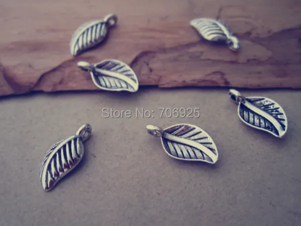 

100pcs/lot Antique silver leaf necklace charm pendant 8mmx15mm