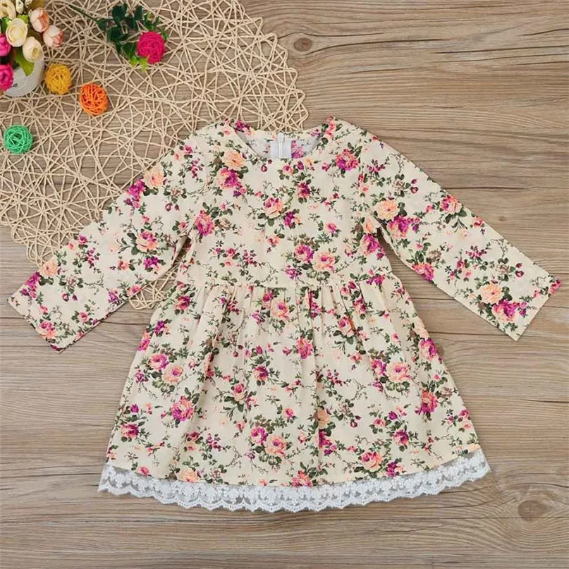 Разноцветные модные платья для маленьких девочек Кружевное платье с цветочным