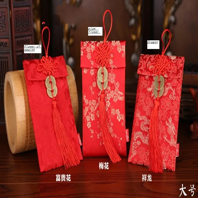 1pcs Chinese dragon pattern Jade gourd pendant or coins wedding cloth red packets gift envelopes | Дом и сад