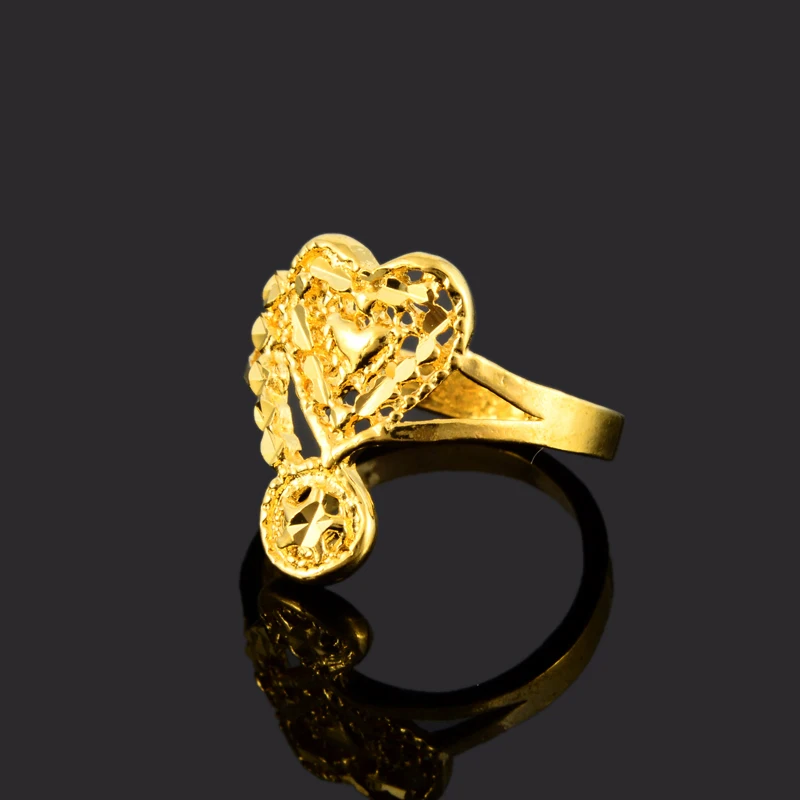 Плавающие амулеты 24K GP Золотое кольцо с сердечком для женщин Размер 6 7 8 9 anel de ouro