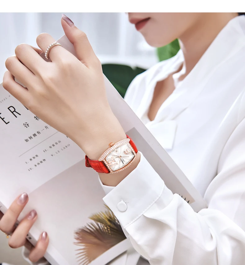 2019Carnival switzerland automatic mechanical watch women luxury brand leather strap women watches rhinestione clock reloj saati