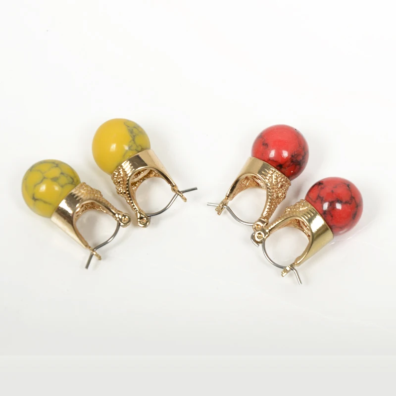APY Accessories Vintage Style Red/Yellow Round Dangle Earring Classical Natural Stone Earrings for Women Fashion Jewelry | Украшения и