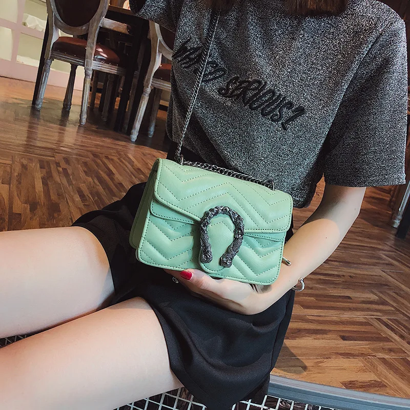 Designer Shoulder Bag Quality PU leather Messenger snake head square bag ladies hand bags Fashion Rhombus chain package | Багаж и сумки