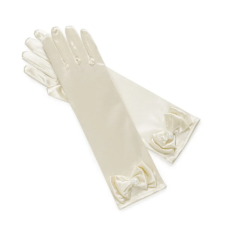 Bow Gloves -Beige Разноцветные детские перчатки для девочек для свадебного костюмированного представления; перчатки принцессы с принтом и бантом; Детские праздничные принадлежности для дня рождения; варежки Белоснежки для девочек - Цвет: Bow Gloves -Beige