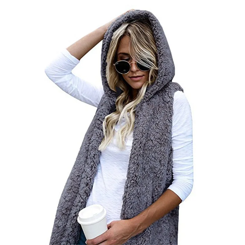 Women Fleece Cardigan Sweater Fluffy Hooded Plus Size 3XL Sherpa Vest Female Autumn Winter Streetwear |