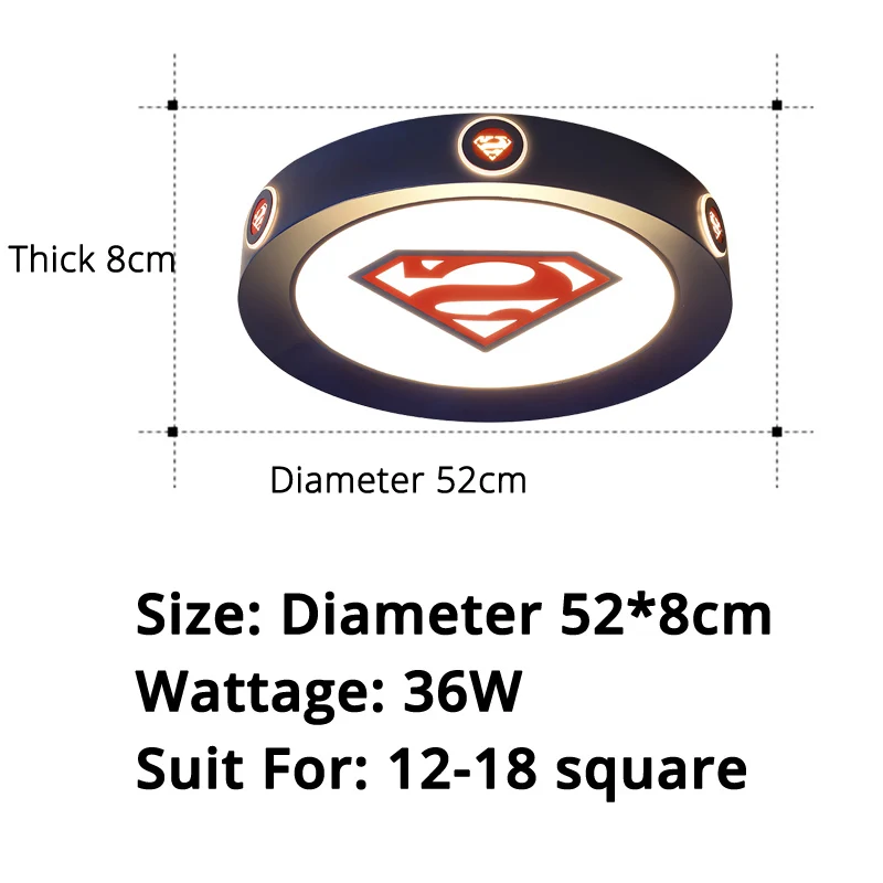 Cartoon Led Chandelier Lights Princess Boys Bedroom Dimmable Iron Lamp Fixture Modern Kid Children Girls' Room Lampadari Lustres - Lampshade Color: Superman  52x8cm 36w