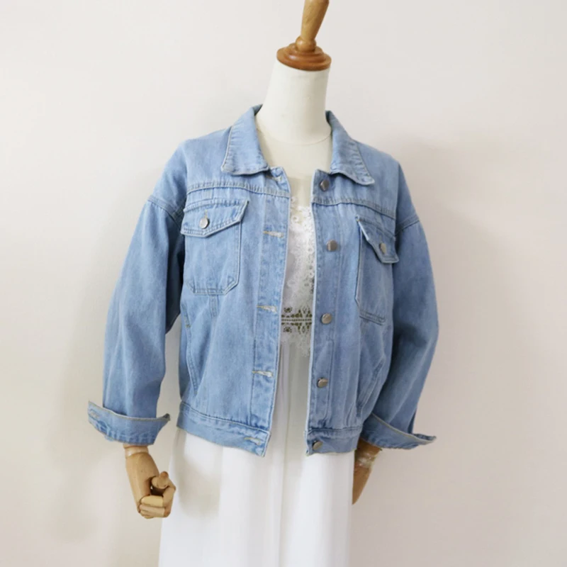 BGTEEVER женские повседневные джинсовые куртки однобортные 2018 свободные базовые