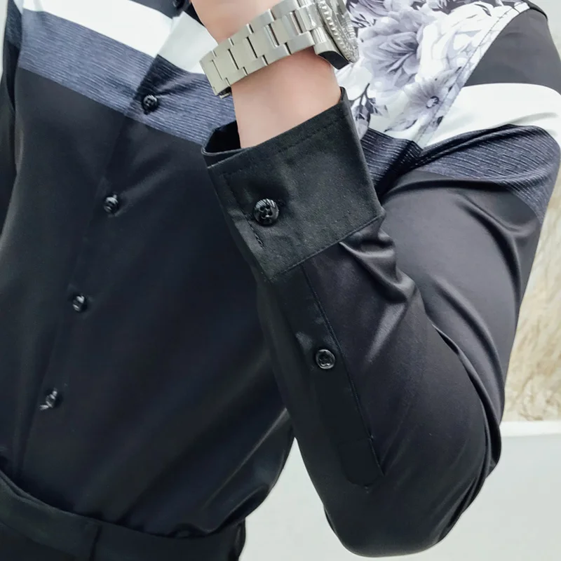 Мужская деловая Повседневная рубашка с цветочным принтом модная трендовая