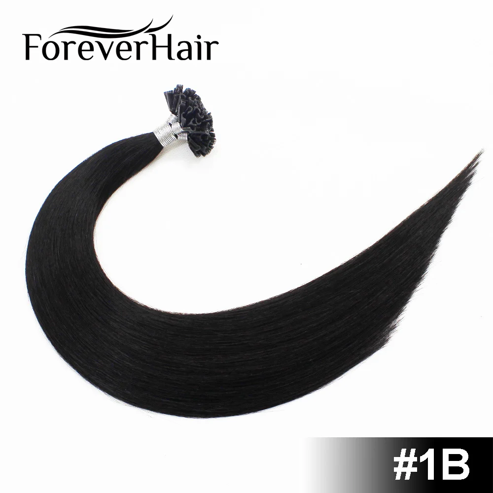 # 1B Накладные волосы FOREVER, 1 г/локон, 16 дюймов, 18 дюймов, 20 дюймов, натуральные волосы Remy fusion для наращивания, красный Кератиновый наконечник, натуральные человеческие волосы для наращивания, 50 шт./ПАК - Цвет: # 1B