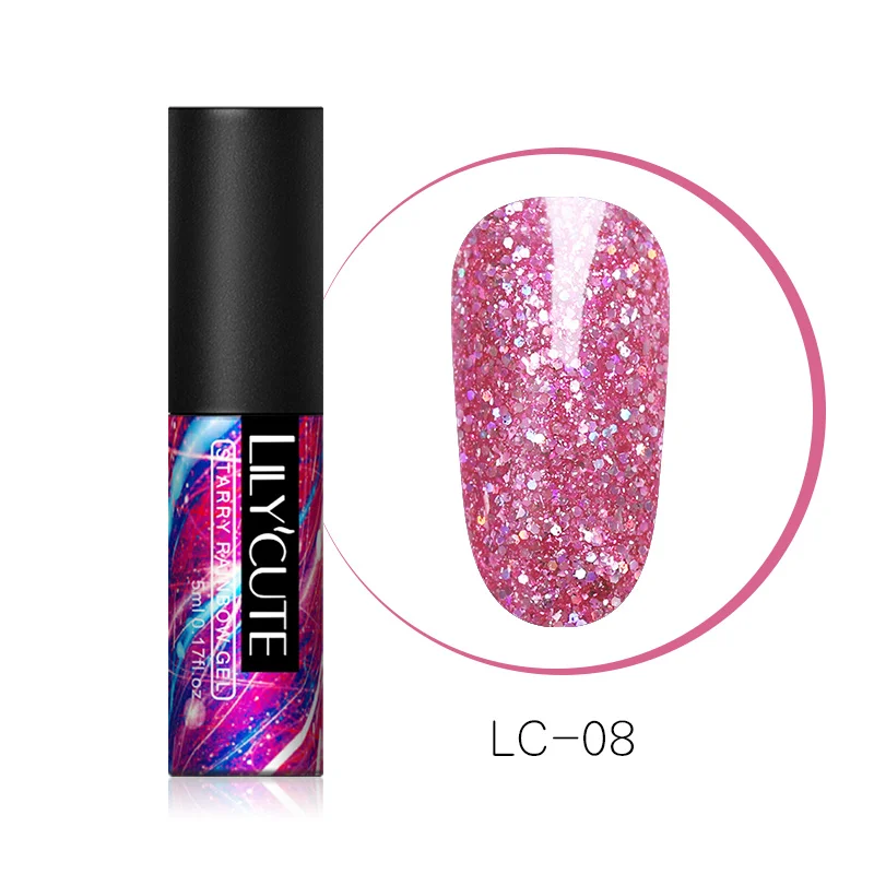 Starry LC-08 LILYCUTE 5 мл Блестящий УФ Гель-лак с блестками Блестящий голографический мерцающий отмачивающийся Гель-лак для дизайна ногтей маникюрный лак - Цвет: Starry LC-08