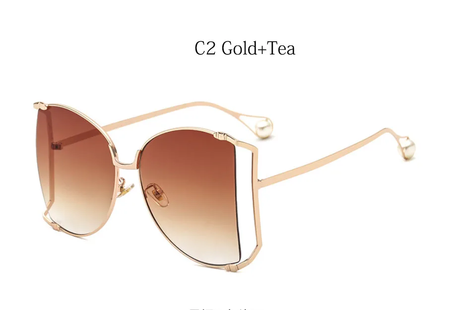 C2 Gold Tea Новые брендовые дизайнерские очки с полуоправой, женские квадратные жемчужные солнцезащитные очки для женщин, модные негабаритные прозрачные розовые очки для девушек - Цвет линз: C2 Gold Tea