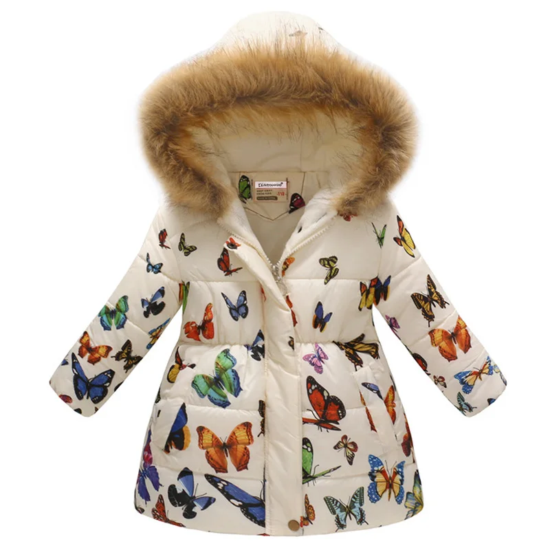 beige Girls Jackets Winter Coats Cotton-Padded Girls Clothes Children Fur Collar Jackets For Girls Costume Kids Hooded Outerwear - Цвет: beige