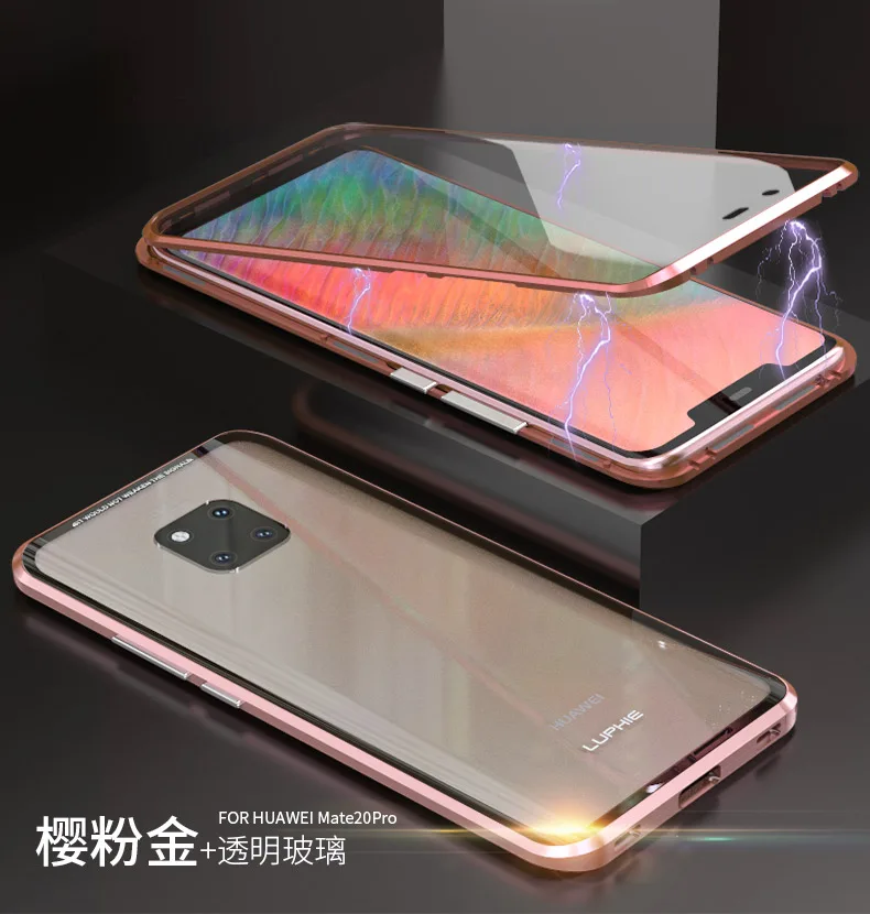 Двухсторонний чехол из закаленного стекла с магнитной адсорбцией для huawei mate 20 Pro P20 Pro Honor V20, металлический чехол с полной защитой корпуса