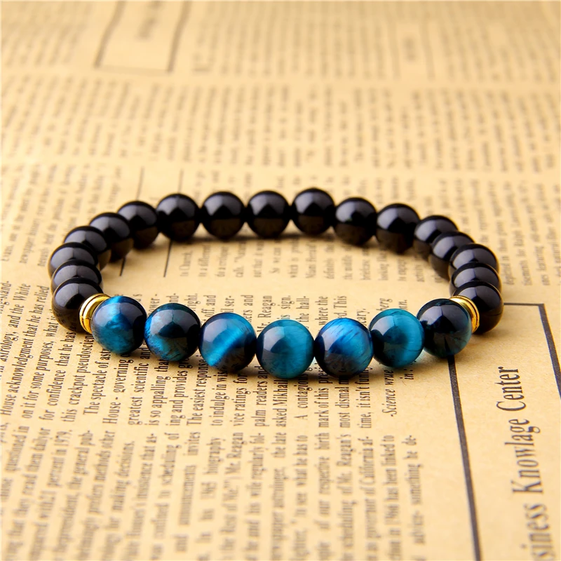 Новый Королевский синий тигровый глаз натуральный камень черные браслеты из