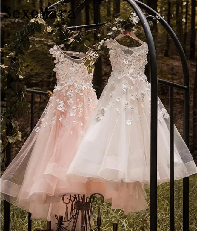 Красивые платья для девочек с 3D аппликацией и цветами свадьбы из бисера пышные