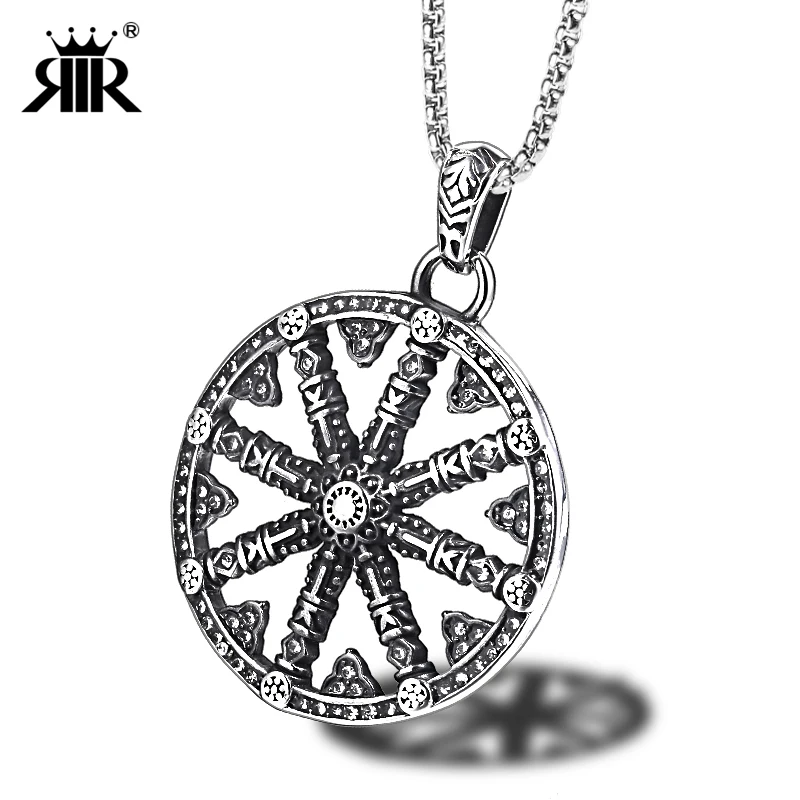 RIR Нержавеющая сталь черный колесо дхармы жизни Сансара буддийский амулет кулон