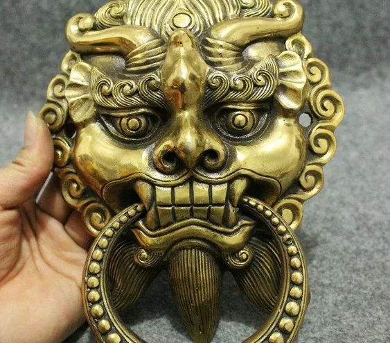 YM 311 Feng Shui Chinese Bronze Copper Guard Foo Fu Dog Lion Head Statue Door Knocker | Дом и сад