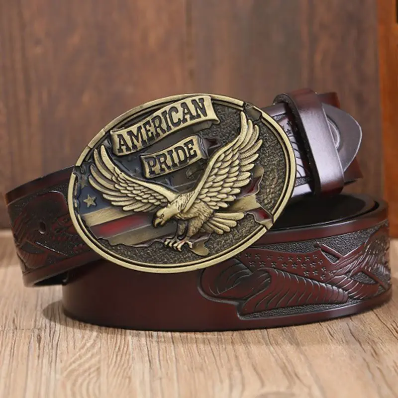 Fashion vintage eagle style Plate buckle belts for men high quality leather belt women cinturones hombre stylish waistband jeans |