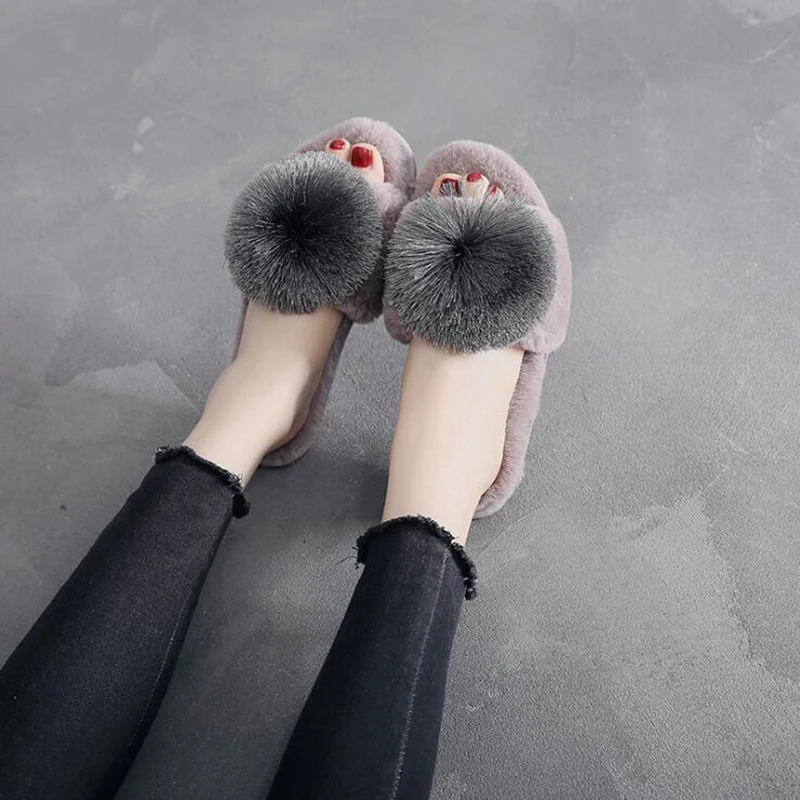 Женские меховые тапочки зимняя обувь домашние больших размеров плюшевые женские